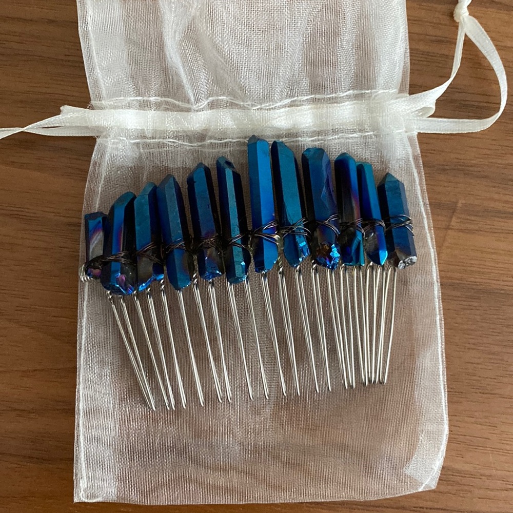 Handmade blue titanium quartz hair comb